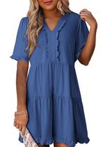 Vestido casual Dokotoo Primavera Verão com decote em V A Line Azul Plus Size