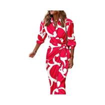 Vestido Casual Elegante Feminino Com Estampa E Gola Lapela Estilo Camisa Para Trabalho E