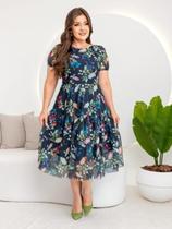 Vestido Casual Elegante Midi Rodado Evangélico com Manga