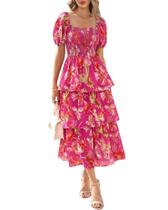 Vestido casual feminino BTFBM com gola quadrada, decote, floral, maxi