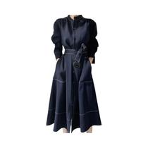 Vestido Casual Feminino Coreano Com Gola Alta, Primavera/Outono, Com Botões E Faixas, Modelo Reto