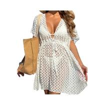 Vestido Casual Feminino De Tricô Vazado Com Alças Para Praia E Férias, Proteção Solar, Moda Praia
