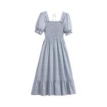 Vestido Casual Feminino De Verão E Primavera Com Cintura Elástica Em Chiffon Plissado E Manga Curta