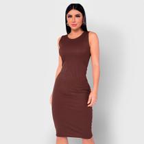 Vestido Casual Feminino midi Regata sem manga Canelado Tecido leve 5784