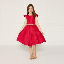 Vestido Casual Infantil Vermelho Crepe Festa Formatura Laço