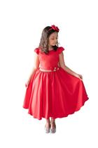 Vestido Casual Infantil Vermelho Crepe Festa Formatura Laço