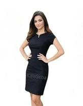 Vestido Casual Justo Tubinho Social Manga Curta Secretaria - Tam. M - Preto