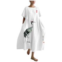 Vestido casual MARSVOVO para mulheres Japanese Art Crane Print