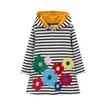 Vestido Casual Para Meninas Com Manga Longa, Capuz, Estampa Listrada E Floral, Quente E Confortável