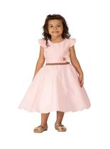 Vestido Casual Rosa Infantil Crepe Florista Cinto Pedrinhas