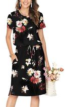 Vestido casual Simier Fairy Summer de manga curta preto floral Vestido casual Simier Fairy Summer de manga curta preto floral