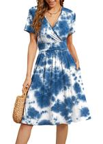 Vestido casual WEACZZY Summer de manga curta com decote em V na altura do joelho Vestido casual WEACZZY Summer de manga curta com decote em V na altura do joelho