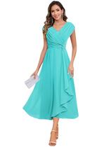 Vestido CDSSL Turquoise Chiffon A Line, comprimento do chá, tamanho 10, feminino Vestido CDSSL Turquoise Chiffon A Line, comprimento do chá, tamanho 10, feminino