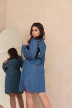 Vestido Chamise Jeans Manga Longa Com Botões