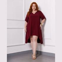 Vestido Chamise Manga 3.4 Gola Polo Plus Size