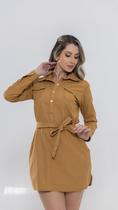 Vestido Chamise sarja Feminino manga longa fechamento com botões e Cinto super na moda