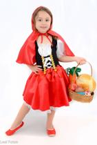 Vestido Chapeuzinho Vermelho fantasia Infantil com Capuz Festa Aniversário - SonhoFantasiaKids