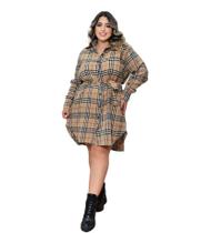 Vestido Chemise Camisão Flanelado Estampa Xadrez Plus Size