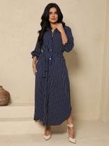 Vestido Chemise Camisão Slim Longo Manga 3/4