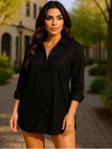 Vestido Chemise Com Fechamento Em Botões Camisa Alongada Manga Longa Chamise Saida de Praia Vestido Chemise Com Fechamento Em Botões Camisa Alongada Manga Longa Chamise Saida de Praia