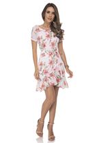 Vestido Chemise Evasê Transpassada Zaiko Estampada Floral Manga Curta 2427