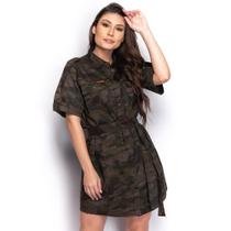 Vestido Chemise Feminino Camuflado Curto Militar Casual