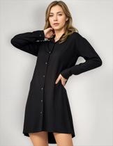 Vestido Chemise Feminino Curto Camisão Manga Longa em Viscolinho Saída de Praia e Casual