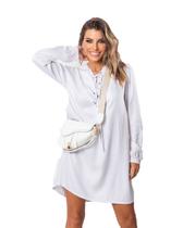 Vestido Chemise Max Camisa Manga Longa decote em V Trançado, Vestido Indiano