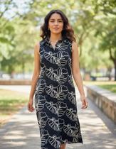 Vestido Chemise Midi Bordado Folhas