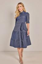 Vestido chemise midi gode jeans listrado laura rosa Vestido chemise midi gode jeans listrado laura rosa