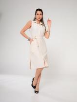 Vestido Chemise Midi Linho Feminino com Fechamento Frontal em Botões, Acompanha cinto e Bolsos Vestido Chemise Midi Linho Feminino com Fechamento Frontal em Botões, Acompanha cinto e Bolsos