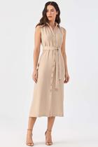 Vestido Chemise Midi PKS Viscose Bege