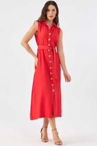 Vestido Chemise Midi PKS Viscose Vermelho Vestido Chemise Midi PKS Viscose Vermelho