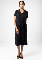 Vestido Chemise Pau a Pique Manga Curta Preto