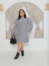 Vestido Chemise Plus Size Manga Longa Princesa E Bolso Xadre