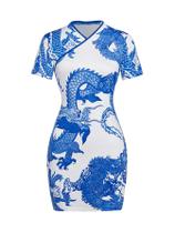 Vestido Cheongsam SOLY HUX com estampa tradicional feminina Qipao