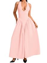 Vestido ChiaoleZhee Deep com decote em V frente única, rosa claro, feminino Vestido ChiaoleZhee Deep com decote em V frente única, rosa claro, feminino