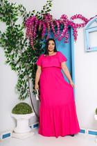 Vestido cigana plus size longo manga curta viscolinho