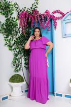 Vestido cigana plus size longo manga curta viscolinho