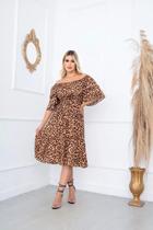 Vestido Ciganinha Midi Moda Evangélica Lastex Com Elástico - ONÇA Vestido Ciganinha Midi Moda Evangélica Lastex Com Elástico - ONÇA