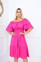 Vestido Ciganinha Midi Moda Evangélica Lastex Com Elástico - PINK