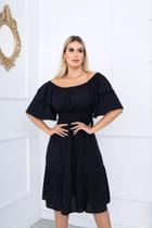 Vestido Ciganinha Midi Moda Evangélica Lastex Com Elástico - PRETO