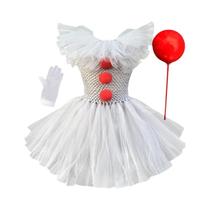 Vestido Cinza De Palhaço Assustador Para Meninas, Fantasia De Halloween E Carnaval, Roupa Infantil