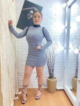 Vestido cinza feminino, manga comprida