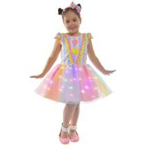Vestido Circo Palhaço Saia Tutu Colorido com LED - Moderna Meninas