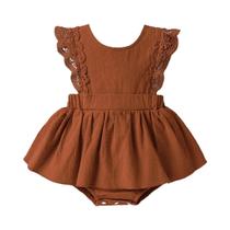 Vestido Clássico De Verão Para Menina Bebê Em Cor Pura E Bonito Para Férias Ao Ar Livre Com Faixa De