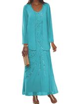 Vestido Clothfun Chiffon Mother of the Bride com jaqueta Aqua 10