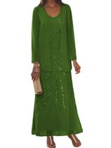 Vestido Clothfun Chiffon Mother of the Bride com jaqueta verde oliva Vestido Clothfun Chiffon Mother of the Bride com jaqueta verde oliva