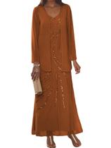 Vestido Clothfun com decote em V para mãe da noiva com jaqueta 20W Vestido Clothfun com decote em V para mãe da noiva com jaqueta 20W