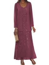 Vestido Clothfun Mulberry com decote em V em chiffon Mother Bride 26W